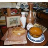 Wooden cheese board with mouse, Mason's ginger jar and other ceramics and Indian carved wood