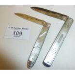 Two Georgian silver and mother-of-pearl fruit knives