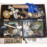 Art Deco box with Victorian and later jewellery, etc.