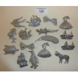 16 Charles Horner factory pressed chrome brooches, inc. penguin, horse, lizard, boat, swallow,