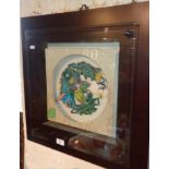 Elaborately framed Chinese ceramic relief panel of birds