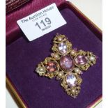 Georgian 22ct gold star shaped brooch set with pearls and pink stones (small repair)