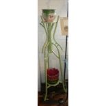 Painted bamboo two-tier plant stand with two jardinieres