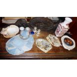 Two Chinese painted abalone shells and other items
