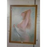 Large 1970's oil on canvas of a diaphanously dressed nude woman and another similar