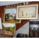 Marine oil on board by Sylvia Howells and two paintings of rural scenes by D.R. Allen