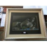Pastel painting of a reclining nude woman by J. WEBSTER