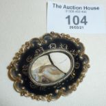Victorian 12ct gold mourning brooch with black enamelled decoration, engraved inscription under