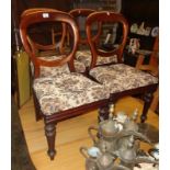 Set of four Victorian mahogany balloon back dining chairs (stamped) and a turned mahogany towel