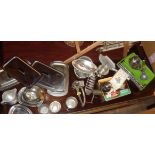 Collection of stainless steel dishes, inc. Old Hall etc., and other kitchenalia