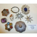 Nine various brooches, inc. silver examples