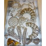 Mixed lot of vintage and antique white metal and paste jewellery, some A/F