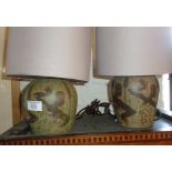 Pair of studio pottery table lamps with Tribal African heads decoration by Maureen Matthews of