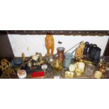 Assorted copper and metalware, brass items etc.