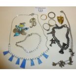 Sterling silver charm bracelet, some 9ct gold items, Art Deco necklace etc.