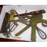 Assorted metal and wood items inc. painted bronze budgie (A/F) and hardwood letter opener, etc.