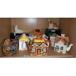 Six various novelty cottage tea pots and other items