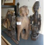 Tribal Art: Seven various African carved wood figures