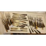Large quantity of Georgian and Victorian horn handled cutlery from different Sheffield Cutlers
