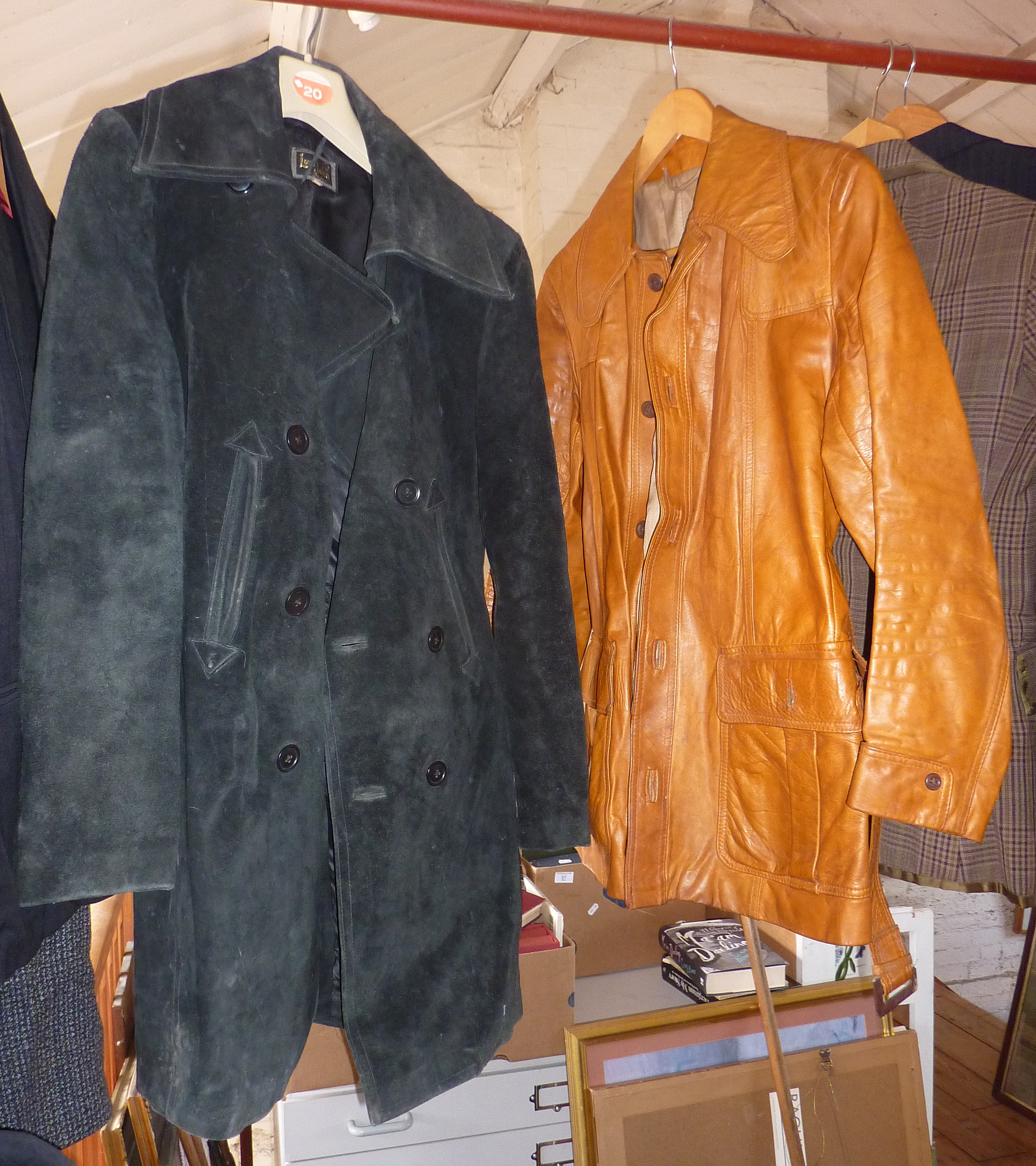 Vintage clothing: Men's wool overcoats, 1970's tan leather and black suede long jackets, Edwardian - Image 2 of 4