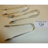 Three pairs of hallmarked silver sugar tongs - approx. 34g