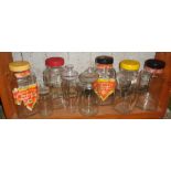 8 various vintage glass sweet or grocery shop jars