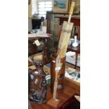 Contemporary African carved and painted wood elongated figural sculpture, a Balinese carved rosewood