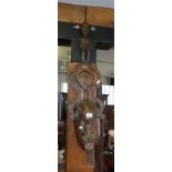 Tribal Art: Large African wood mask with upper section having carved figure