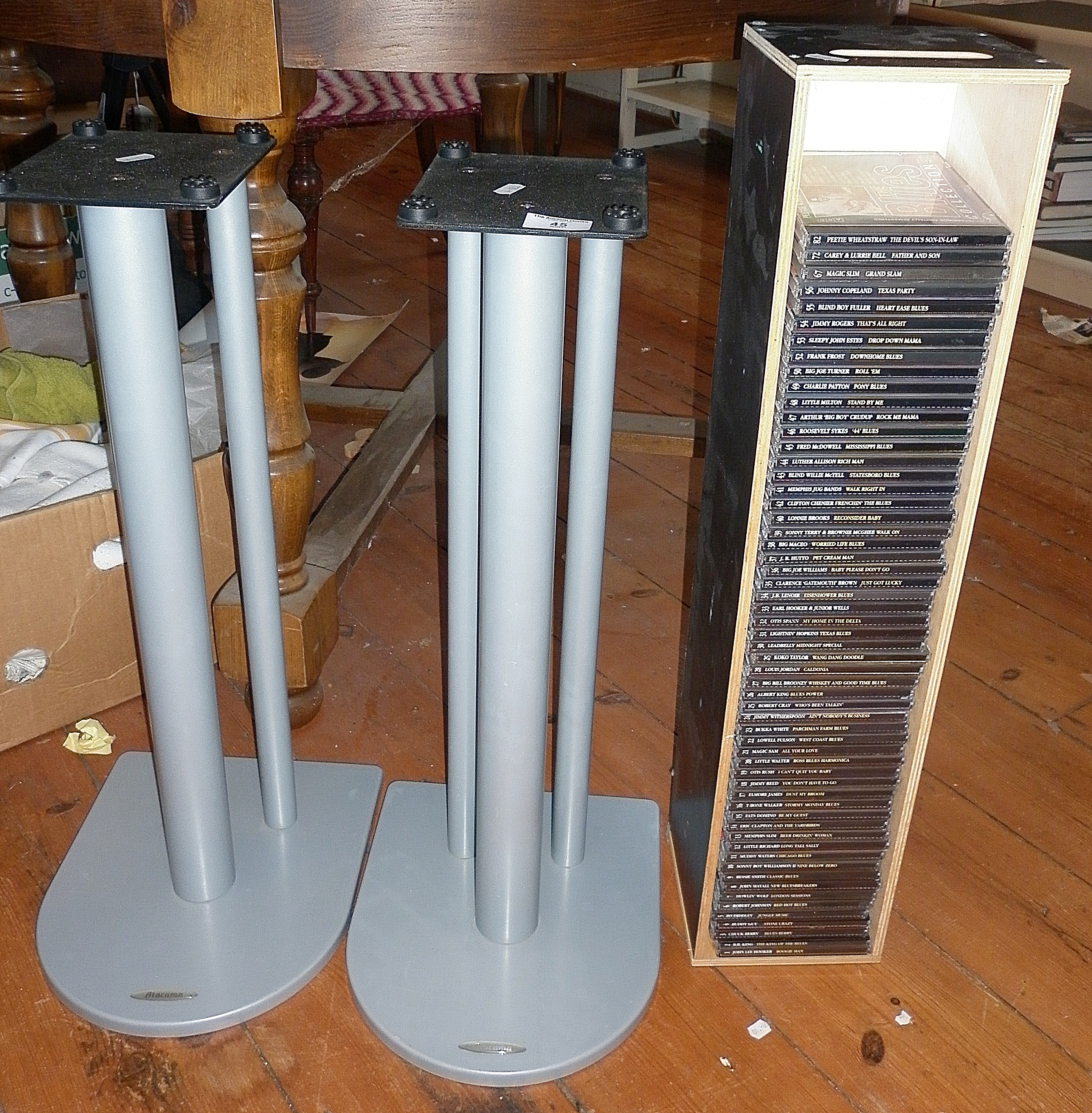 Two Atacama speaker stands and almost complete set of CDs of "The Blues Collection"