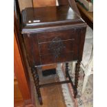 1920's oak sewing table on barley twist legs