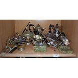 Two silver plated tea sets, etc.