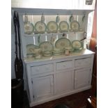 Victorian painted pine dresser with one shelf upper section above three drawers and two cupboard