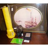 Oil drilling platform souvenirs, inc. BP Offshore Payphone Card, Santa Fe Drilling lighter, BNOC