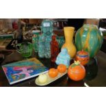 Assorted coloured pottery etc., inc. Carlton Ware marmalade pot