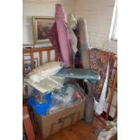 Large quantity of upholstery trimmings and four bolts of fabric