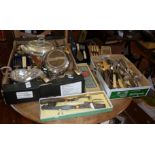 Two boxes of silver plated cutlery, inc. entree dishes, carving set, fish servers, etc.