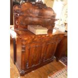 Victorian flame mahogany serpentine top chiffonier, with carved details