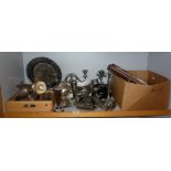 Large shelf of assorted silver plate cutlery, with some antique utensils