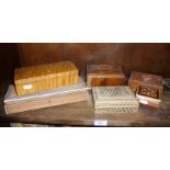Six various wooden and inlaid cigarette boxes