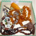 Silver bracelet set with semi-precious stones, silver agate bracelet, Amber chip necklace, beads etc