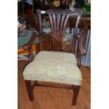 19th c. Chippendale-style mahogany elbow chair having upholstered seat on square legs with inside