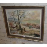 Oil on board of riverscape, signed J.C.C. Farnham