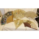 Chinese Cantonese antique carved and painted fan, other French antique fans, etc. (5 altogether)