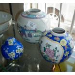 Chinese ginger jar (cracks) figures decoration, together with a Chinese ginger jar, 14cm tall,