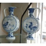 Pair of Delft pottery moon flasks