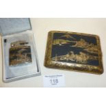 Japanese Komai Damascene K24 gold decorated cigarette case and lighter