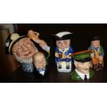 Five character jugs, inc. Royal Doulton Old Salt, a Bairstow Winston Churchill and the Harrod's