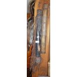 Tribal Art: African leather and wood quiver with arrows and a New Guinea carved bamboo quiver