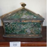 17th/18th c. Dutch sarcophagus shaped painted lead tobacco casket with weight