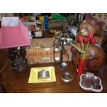 Miscellaneous items inc. wooden cat, etc.